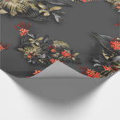 エキゾチックはっきりした熱帯深紅金ゴールド黒い葉 ラッピングペーパー (角)