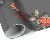 エキゾチックはっきりした熱帯深紅金ゴールド黒い葉 ラッピングペーパー (ロールコーナー)