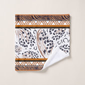 エキゾチックアニマルプリントブラウン、錆、ブラックグラフィックス バスタオルセット (ウォッシュタオル)