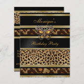 エキゾチックアニマルプリント誕生日ブラック金ゴールド2 招待状 (正面/裏面)