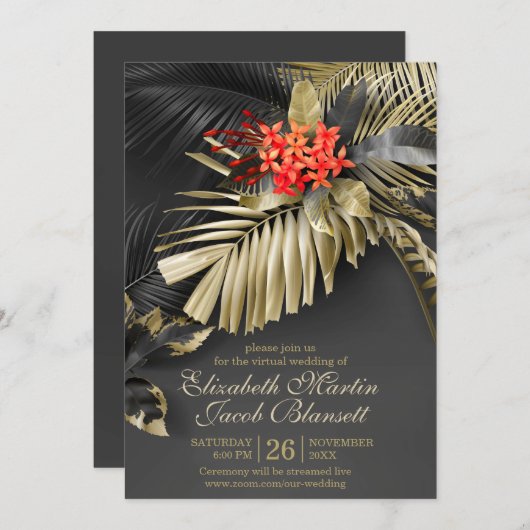 エキゾチックインディアンジャスミン熱帯結婚仮想 招待状 (正面/裏面)