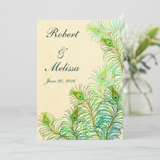 エキゾチックインディアンピーコックフェザーズ結婚式招待状 招待状 (スタンド正面)