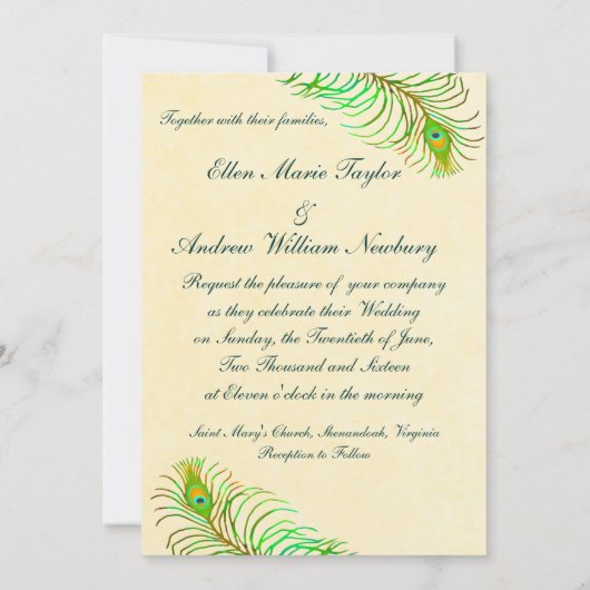 エキゾチックインディアンピーコックフェザーズ結婚式招待状 招待状 (裏面)
