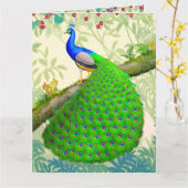 エキゾチックインディアンブルーピーコックビッググリーティングカード カード (黄色い花)