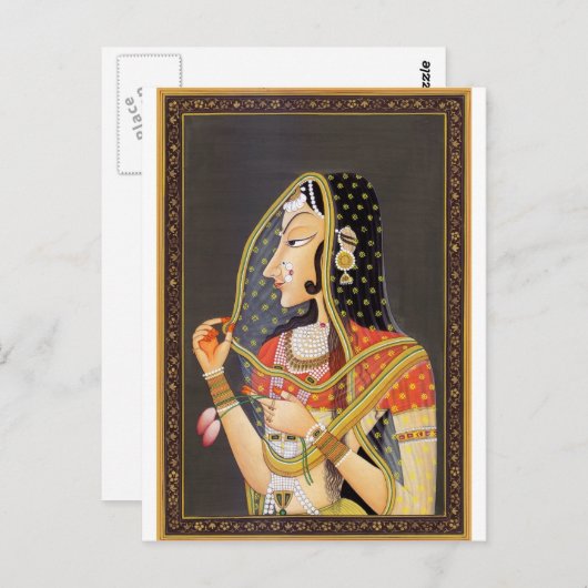 エキゾチックインディアンプリンセス絵画ヴィンテージ ポストカード (正面/裏面)