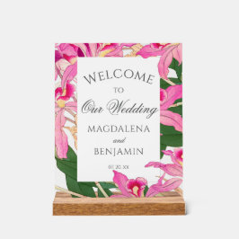 エキゾチックエレガントなピンクの蘭の花結婚の歓迎 アクリルサイン