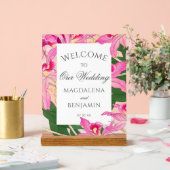 エキゾチックエレガントなピンクの蘭の花結婚の歓迎 アクリルサイン (ウェディング)