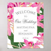 エキゾチックエレガントなピンクの蘭の花結婚の歓迎 ポスター (正面)