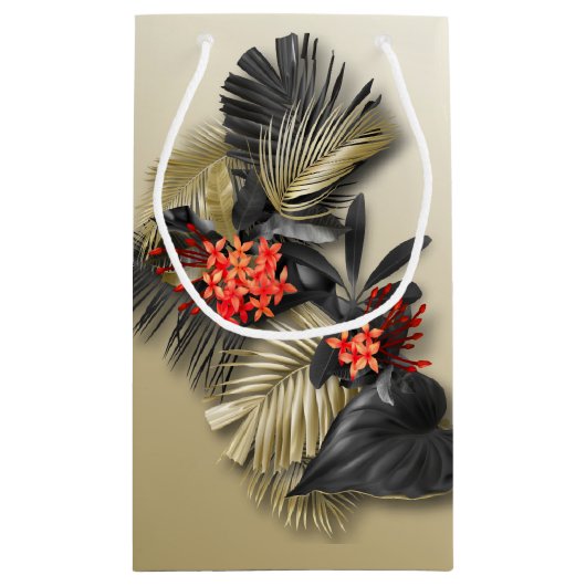 エキゾチックエレガントな休日のトロピカルリーフ スモールペーパーバッグ (裏面)