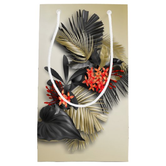 エキゾチックエレガントな休日のトロピカルリーフ スモールペーパーバッグ (正面)