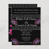 エキゾチックエレガントパープルデイジー結婚式招待状 インビテーションポストカード (正面/裏面)