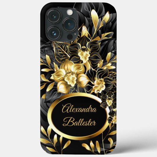 エキゾチックエレガントフローラリッチ金ゴールドブラック Case-Mate iPhoneケース (裏面)