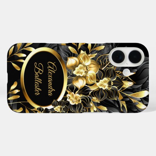 エキゾチックエレガントフローラリッチ金ゴールドブラック Case-Mate iPhoneケース (裏面 (横))