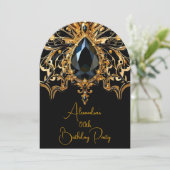 エキゾチックエレガント誕生日ブラック金ゴールドジュエルバタフライ 招待状 (スタンド正面)