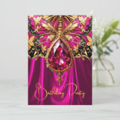 エキゾチックエレガント誕生日ホットピンク金ゴールド宝石 招待状 (スタンド正面)