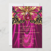 エキゾチックエレガント誕生日ホットピンク金ゴールド宝石 招待状 (裏面)