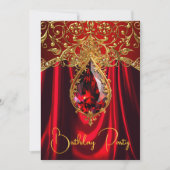 エキゾチックエレガント誕生日リーガルレッド金ゴールドジュエル 招待状 (正面)