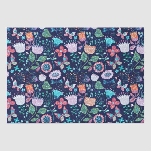 エキゾチックカラフルな花のシームレスなパターン 薄葉紙 (正面)