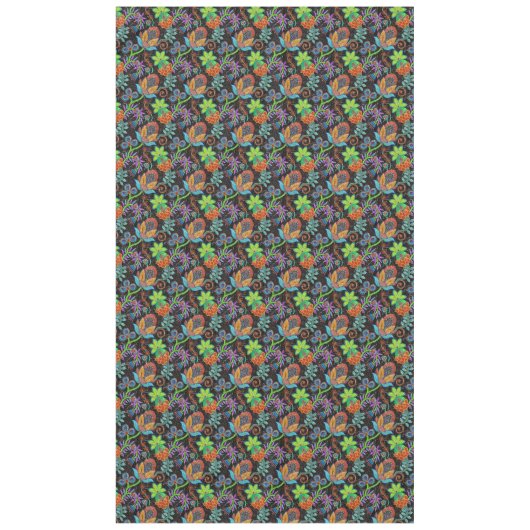 エキゾチックカラフルな花のパターン、ガラスのビーズが見える テーブルクロス (正面)