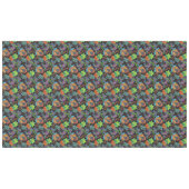 エキゾチックカラフルな花のパターン、ガラスのビーズが見える テーブルクロス (正面(横))