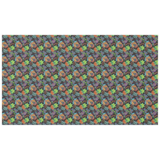 エキゾチックカラフルな花のパターン、ガラスのビーズが見える テーブルクロス (正面(横))