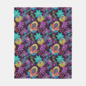 エキゾチックカラフルな花ガラスビーズ質感 フリースブランケット (正面)