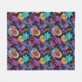 エキゾチックカラフルな花ガラスビーズ質感 フリースブランケット (正面(横))