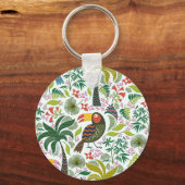 エキゾチックカラフルな鳥と花のパターンのキーチェーン キーホルダー (正面)