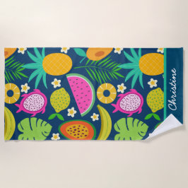 エキゾチックカラフルトロピカルフルーツカスタム ビーチタオル