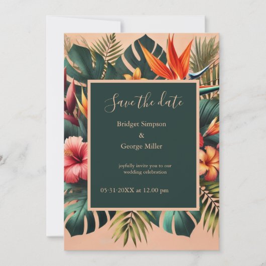 エキゾチックカラフルハワイアントロピカルザデイト 招待状 (正面)