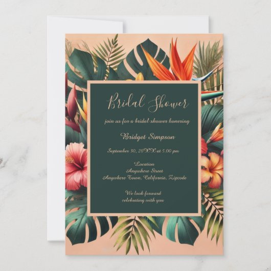 エキゾチックカラフルハワイアン熱帯ブライダルシャワー 招待状 (正面)