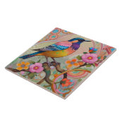 エキゾチックカラフルファンタジーバードパステルピンクフローラ タイル (側面)