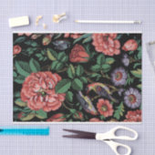 エキゾチックカラフルフローラとバードブラック背景 薄葉紙 (クラフト)