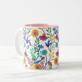 エキゾチックカラフルフローラ背景パターン–23145 ツートーンマグカップ (正面左)