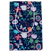 エキゾチックカラフルヴィンテージ花シームレスパターン ミディアムペーパーバッグ (正面)