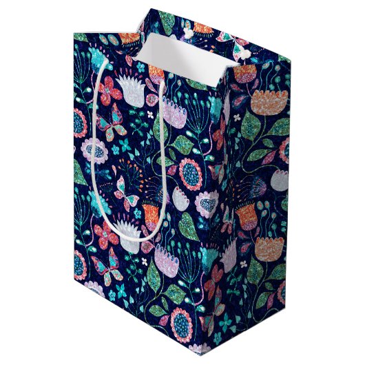 エキゾチックカラフルヴィンテージ花シームレスパターン ミディアムペーパーバッグ (裏面アングル)