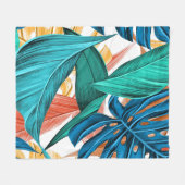 エキゾチックカラフル葉パーム フリースブランケット (正面(横))