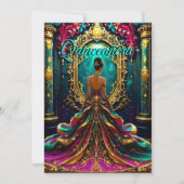 エキゾチックキンセアニェラ15th誕生日ティール(緑がかった色)金ゴールドマジカル 招待状 (正面)