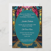 エキゾチックキンセアニェラ15th誕生日ティール(緑がかった色)金ゴールドマジカル 招待状 (裏面)