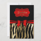 エキゾチックゴールド＆レッドゼブラパーティー招待状 招待状 (正面)