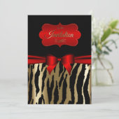 エキゾチックゴールド＆レッドゼブラパーティー招待状 招待状 (スタンド正面)