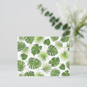 エキゾチックスタイリッシュな緑の熱帯離れのパターン ポストカード (スタンド正面)