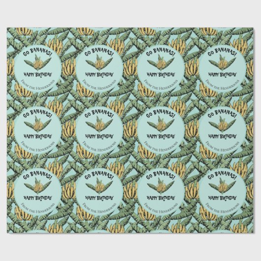 エキゾチックターコイズゴーバナナスハッピーバースデージャングル ラッピングペーパー (フラット)