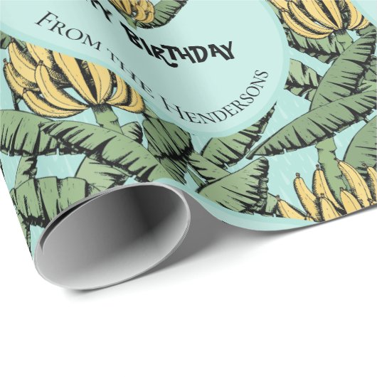 エキゾチックターコイズゴーバナナスハッピーバースデージャングル ラッピングペーパー (ロールコーナー)
