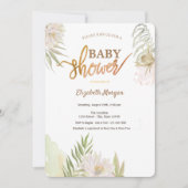 エキゾチックトロピカルフラワーズリーブベイビーシャワー 招待状 (正面)