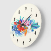 エキゾチックトロピカルフラワーズ – ピンク&アクアマリン ラージ壁時計 (傾斜)