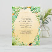 エキゾチックトロピカル幾何学デザインの初めての聖体拝領 招待状 (スタンド正面)