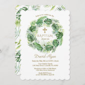 エキゾチックハワイアントロピ葉カルリース《キリスト教》洗礼式や命名式 招待状 (正面/裏面)