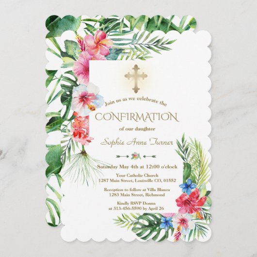 エキゾチックハワイアン熱帯フローラフレームの確認 招待状 (正面/裏面)