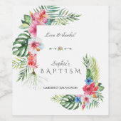 エキゾチックハワイアン熱帯フローラフレームバプテスマ ワインラベル (シングルラベル)